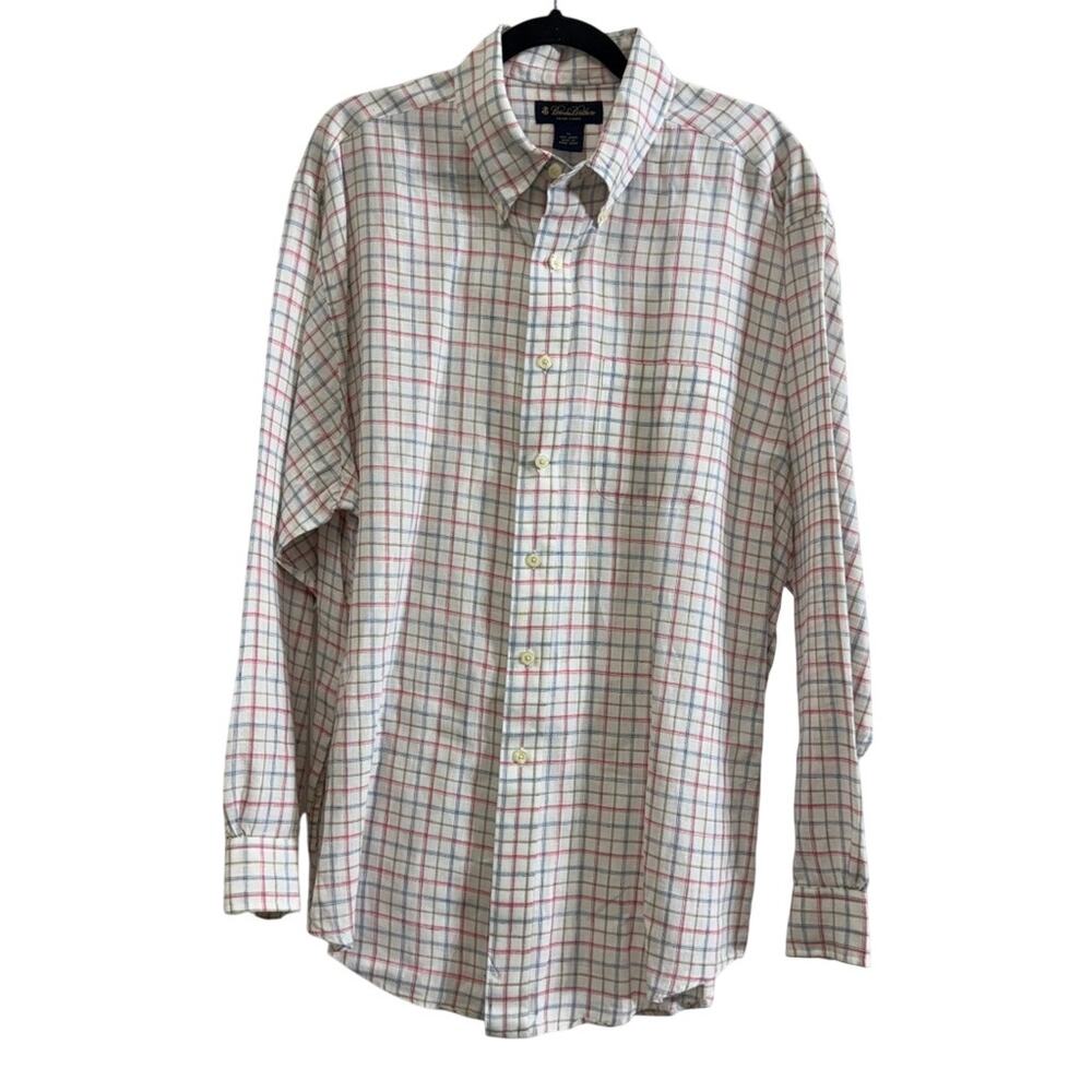 Brooks Brother Blue and Red Plaid Irish Linen Men's Button Up Shirt - XL